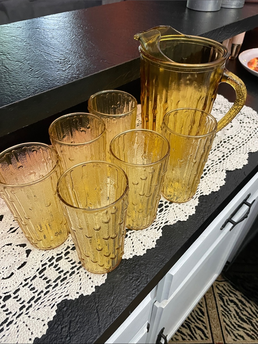 Anchor Hocking Tahiti Glass Pitcher and 6 Glasses Set - Home Dining